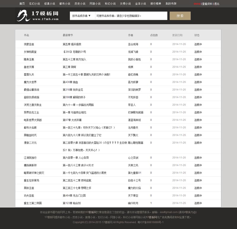 黑色杰奇小说模板，流畅访问小说模板