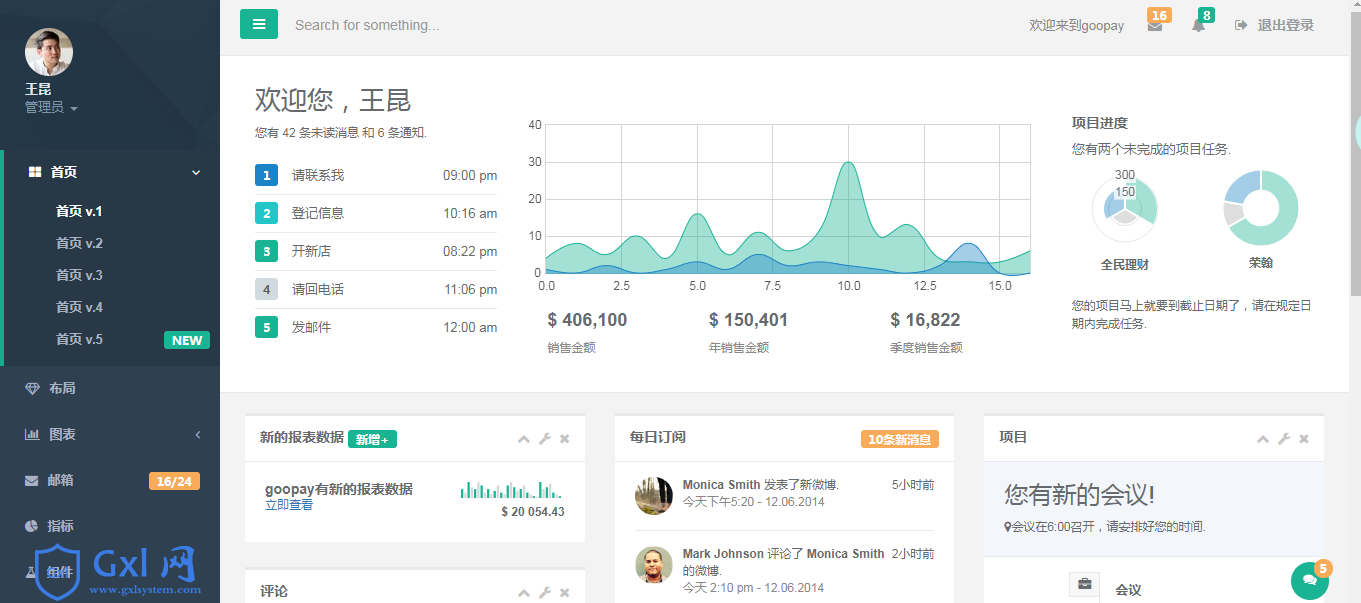 bootstrap的漂亮的中文后台模板