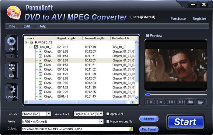 PeonySoft DVD to AVI MPEG Converter