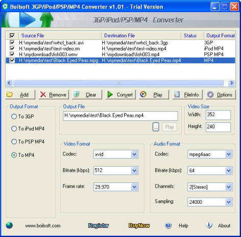 Boilsoft 3GP/iPod/PSP/MP4 Converter