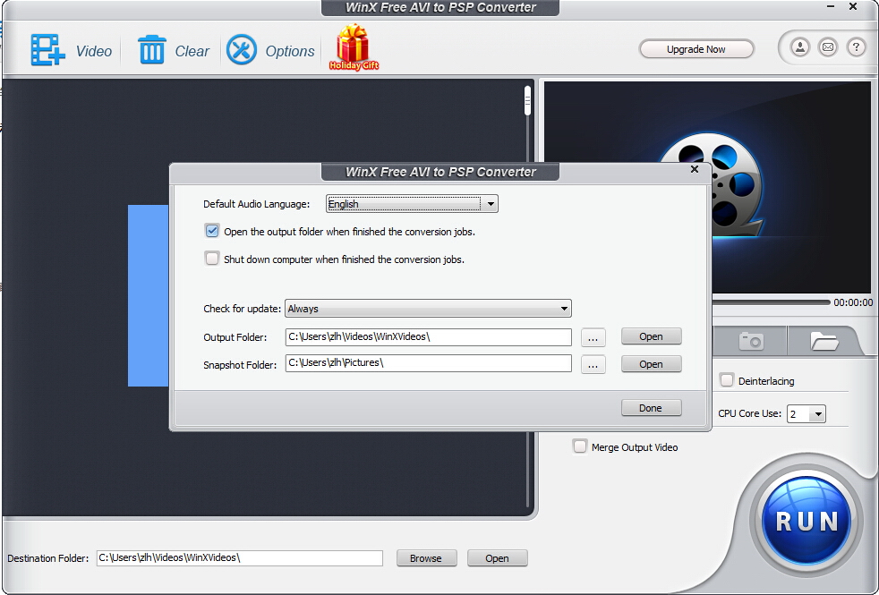 WinX Free AVI to PSP Video Converter