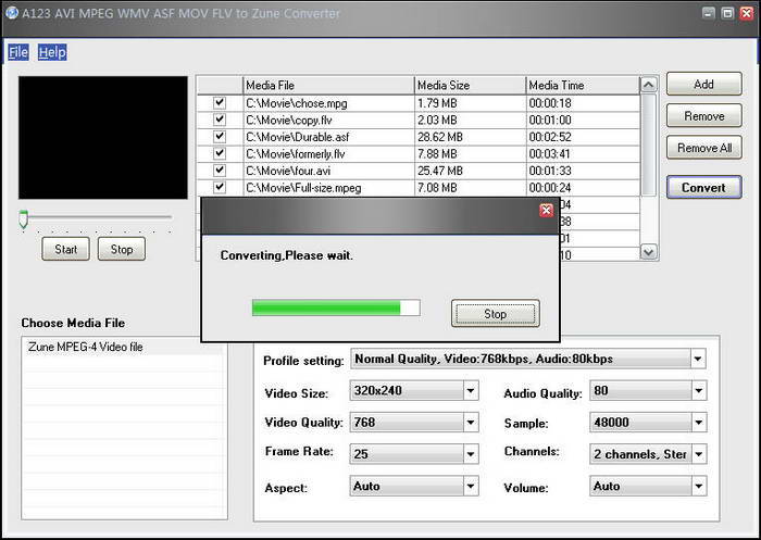 A123 AVI MPEG WMV ASF MOV FLV to Zune Converter