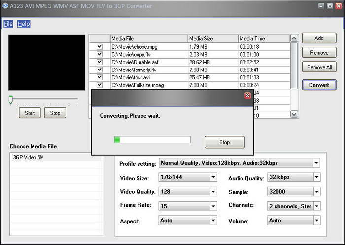 A123 AVI MPEG WMV ASF MOV FLV to 3GP Converter