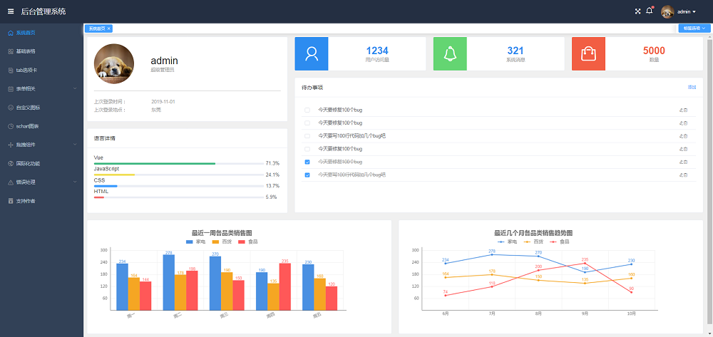 Vue + Element UI 的后台管理系统框架