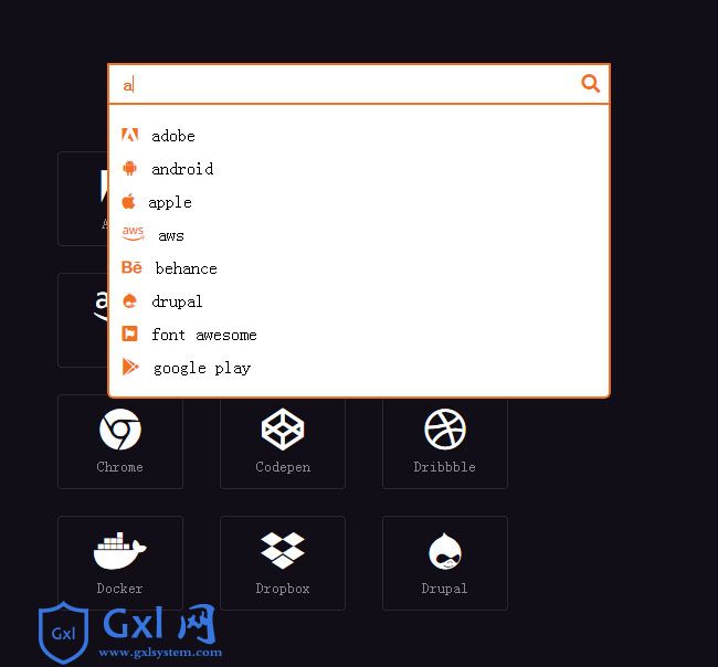 HTML5图标分类下拉搜索框代码