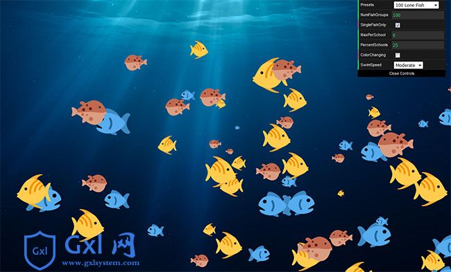 HTML5海底鱼群动画场景特效