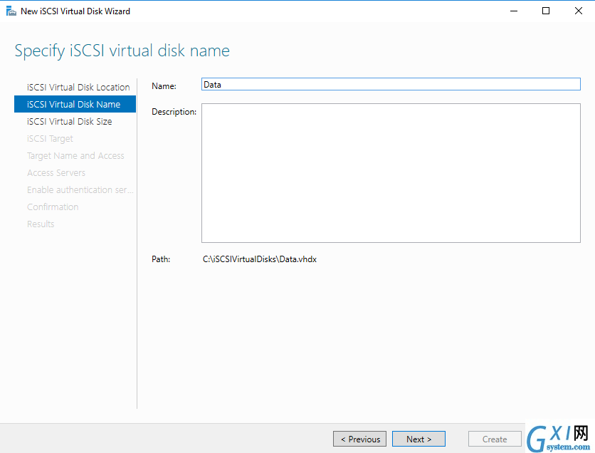 iSCSI virtual disk name