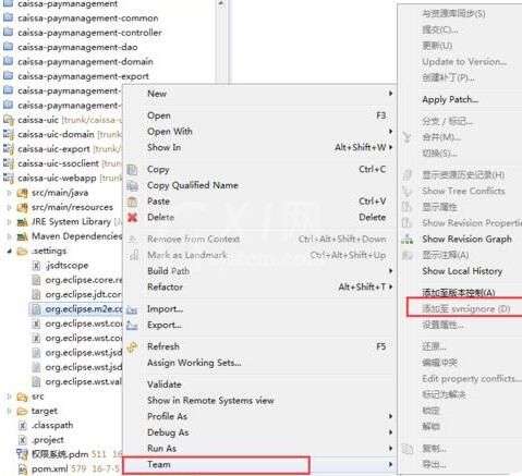 eclipse提交项目时忽略某些文件的设置方法截图