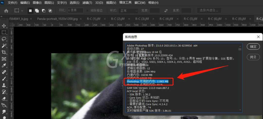 ps如何搜索系统可用内存?ps搜索系统可用内存操作方法截图