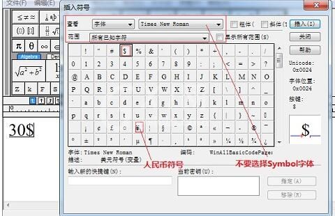 MathType输入美元符号的操作方法截图